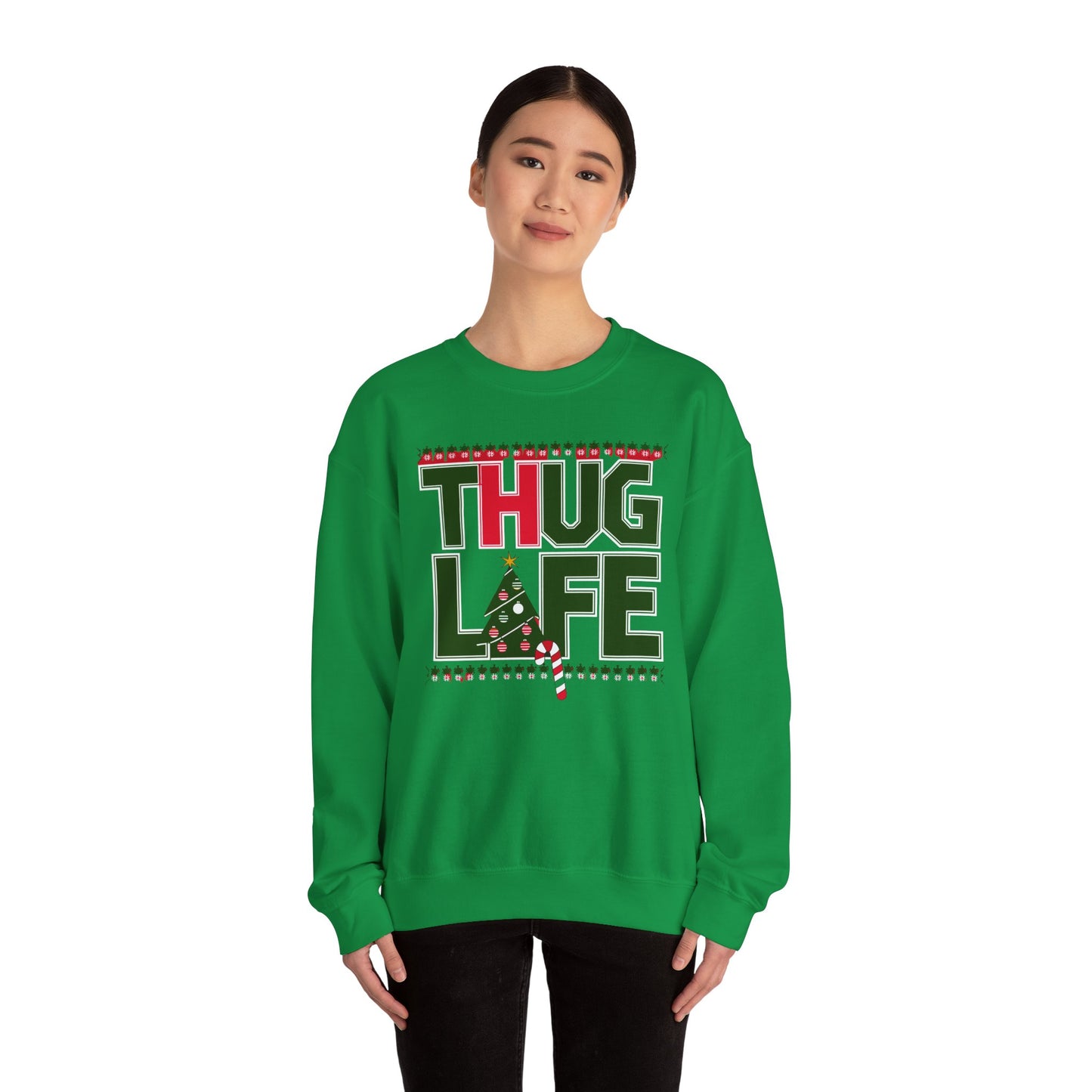 Suéter navideño feo de Thug Life | Atuendo divertido para fiestas navideñas