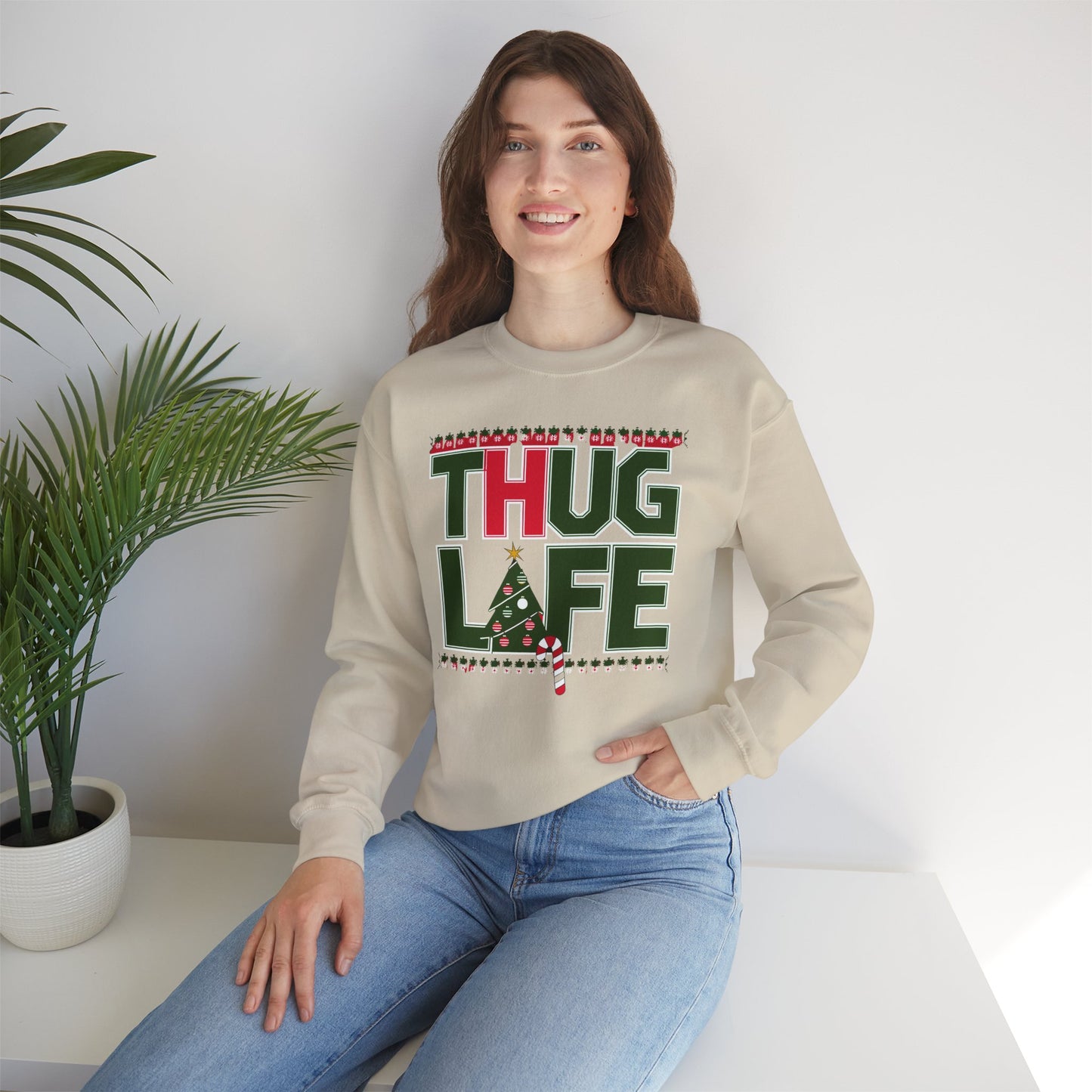 Suéter navideño feo de Thug Life | Atuendo divertido para fiestas navideñas