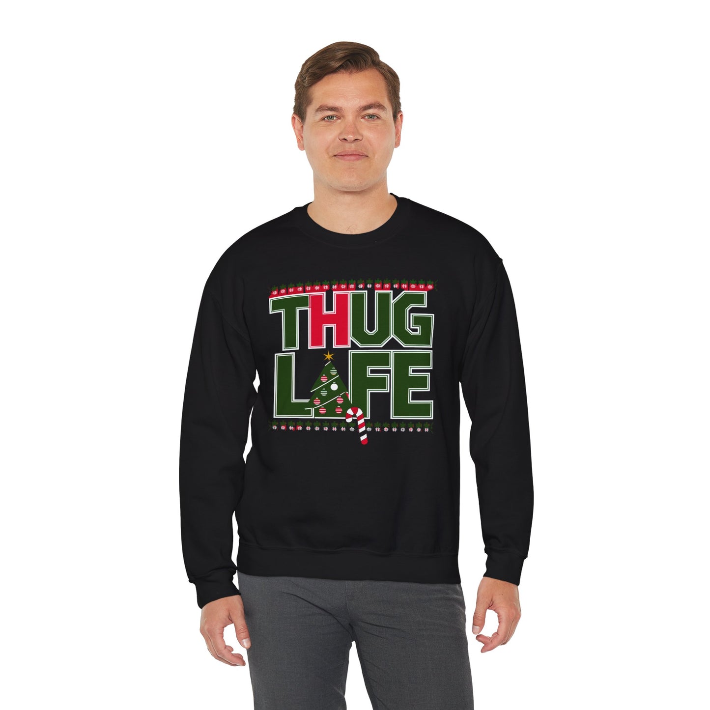 Suéter navideño feo de Thug Life | Atuendo divertido para fiestas navideñas
