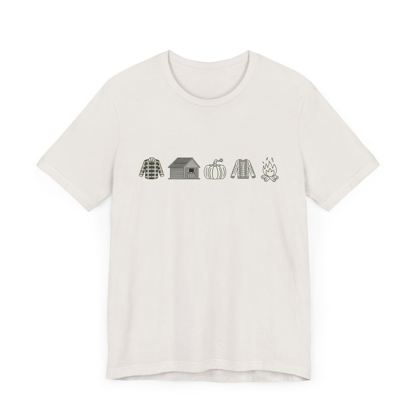 Camiseta de otoño con símbolos del otoño e ilustraciones gráficas