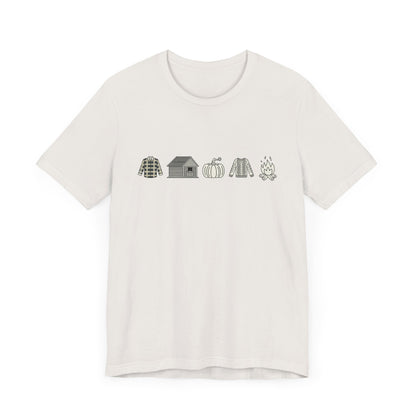 Camiseta de otoño con símbolos del otoño e ilustraciones gráficas