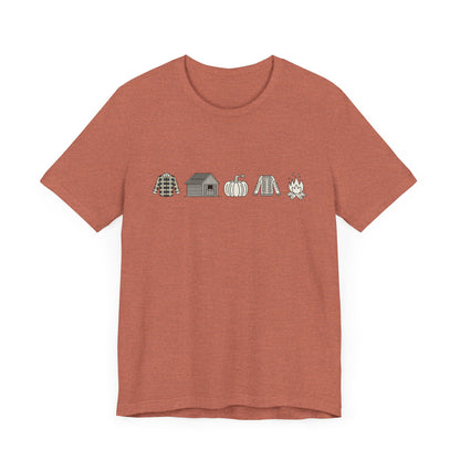 Camiseta de otoño con símbolos del otoño e ilustraciones gráficas