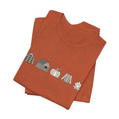 Camiseta de otoño con símbolos del otoño e ilustraciones gráficas