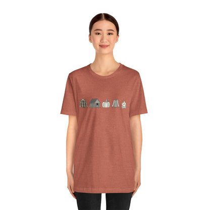 Camiseta de otoño con símbolos del otoño e ilustraciones gráficas